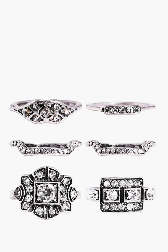 India Mixed Design Boho 6 Piece Ring Set